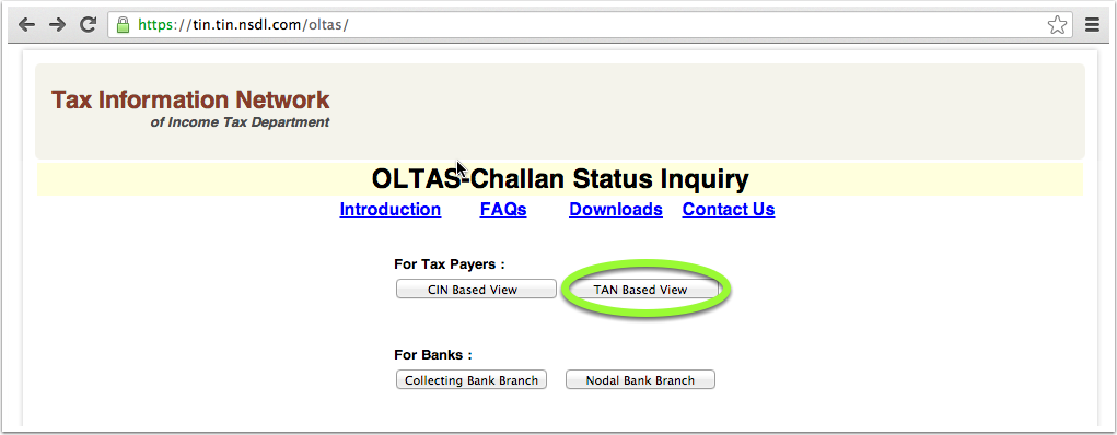 Screenshot of the TIN OLTAS homepage