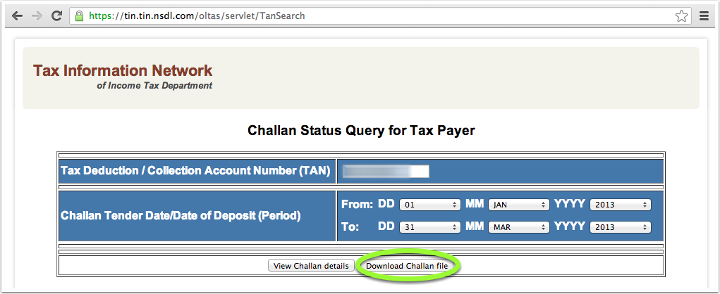 Screenshot of the Challan Status Query form for downloading CSI File